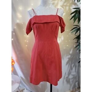 ASOS Linen Off Shoulder Ruffle Coral Pink Fit and Flare Mini Dress Womens Size 4
